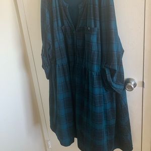 Teal/blue plaid tunic dress